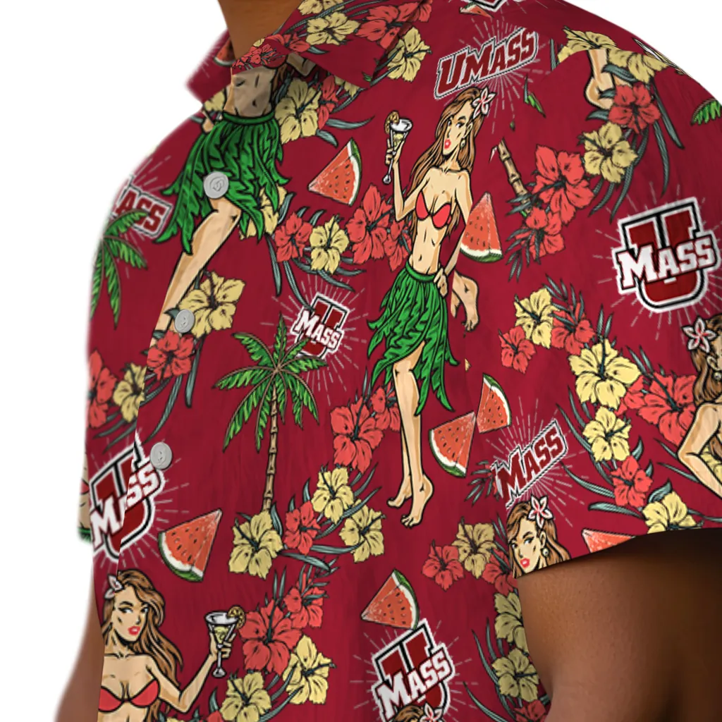 UMass Minutemen Hawaiian Shirt - Hawaiian Girls Design umass minutemen hawaiian girls design red hawaiian shirts trendy