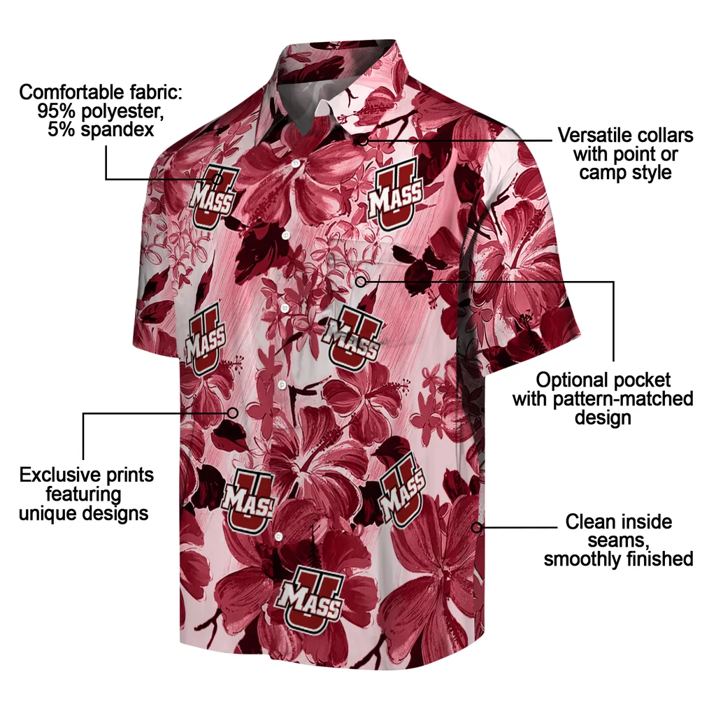 UMass Minutemen Hawaiian Shirt - Hibiscus Arrangement umass minutemen hibiscus arrangement red hawaiian shirts new arrival