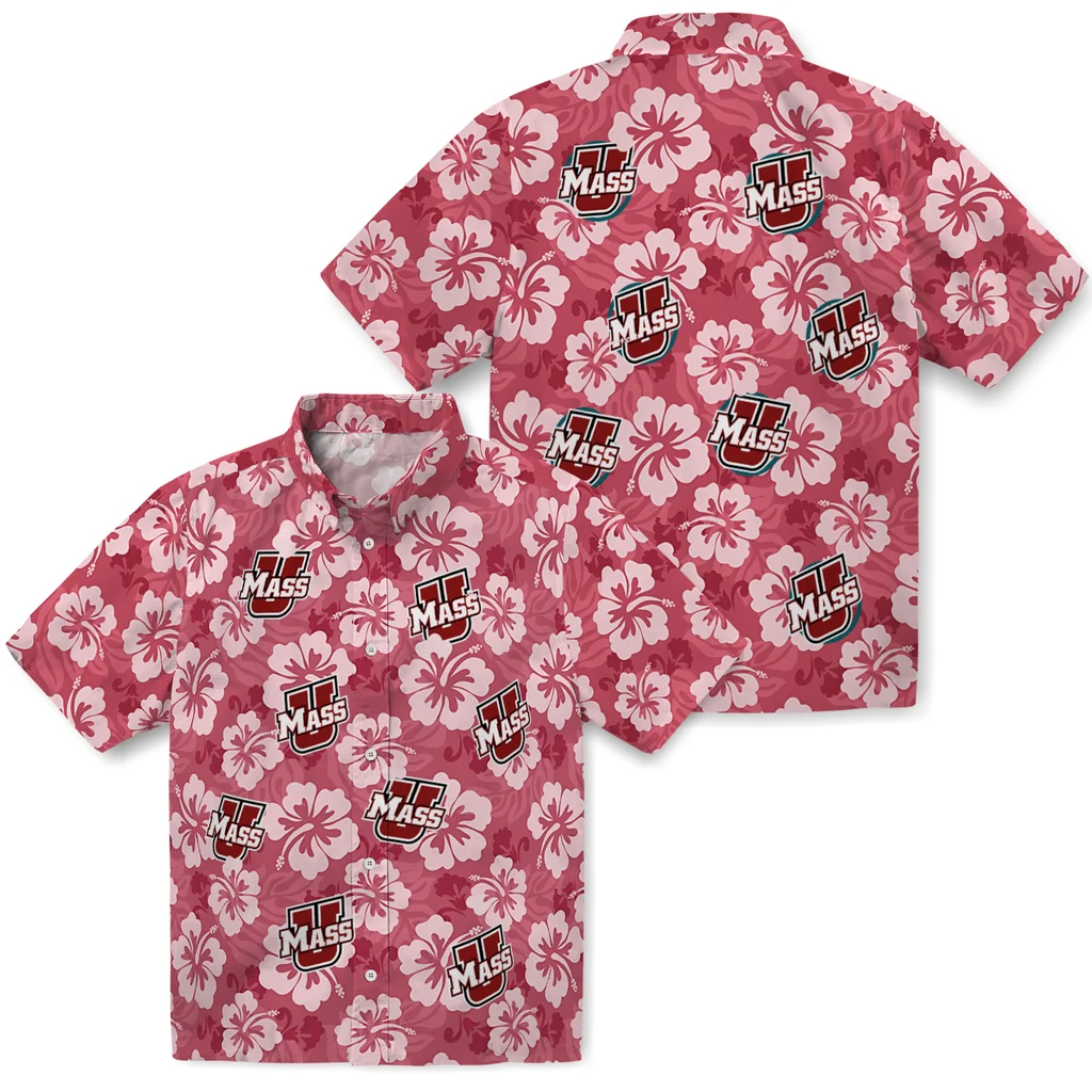 UMass Minutemen Hawaiian Shirt - Hibiscus Cluster umass minutemen hibiscus cluster red hawaiian shirts high quality