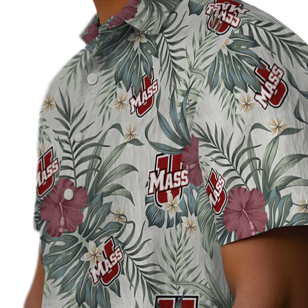 UMass Minutemen Hawaiian Shirt - Hibiscus Designs umass minutemen hibiscus designs beige hawaiian shirts trendy