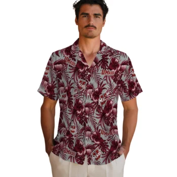 umass minutemen hibiscus exotic red hawaiian shirts fashion forward