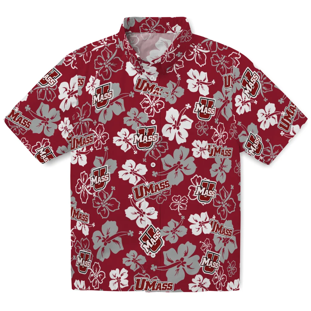 UMass Minutemen Hawaiian Shirt - Hibiscus Flower Design umass minutemen hibiscus bloom red hawaiian shirts best selling