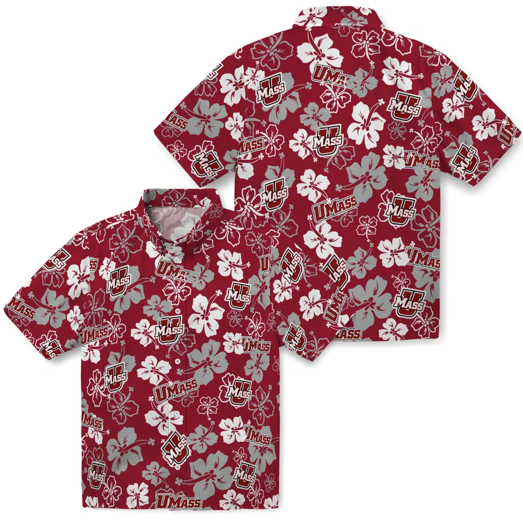 UMass Minutemen Hawaiian Shirt - Hibiscus Flower Design umass minutemen hibiscus bloom red hawaiian shirts high quality