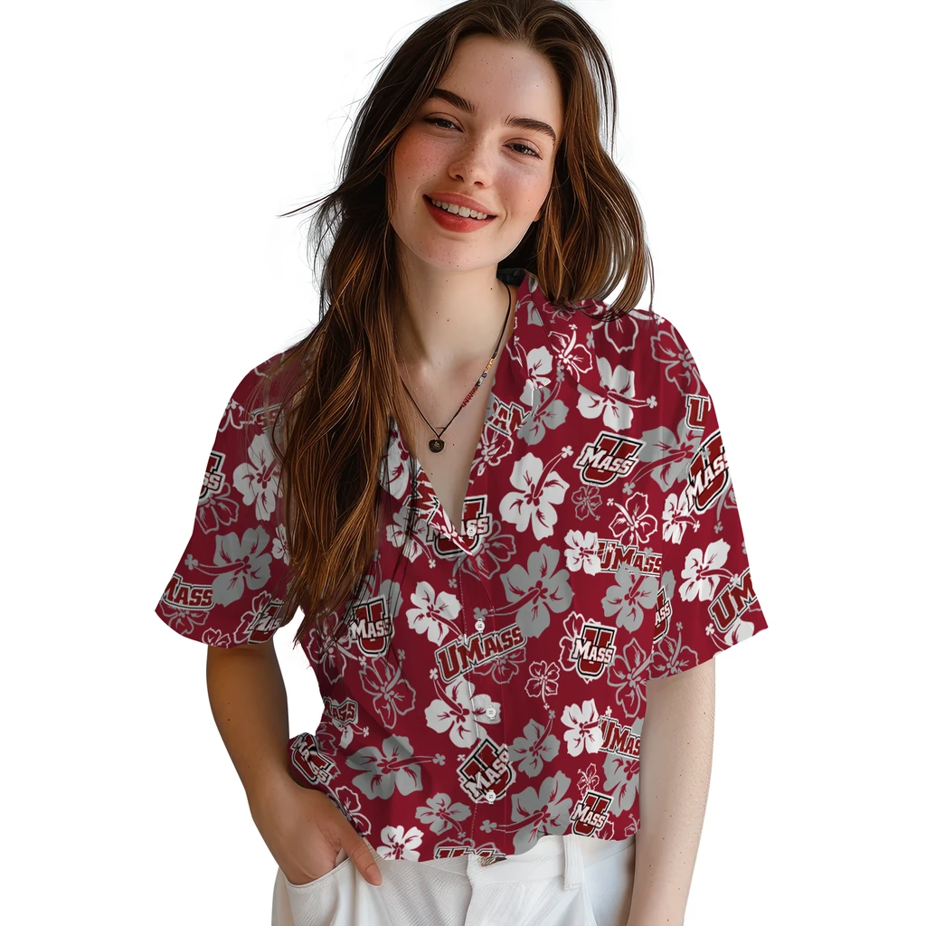 UMass Minutemen Hawaiian Shirt - Hibiscus Flower Design umass minutemen hibiscus bloom red hawaiian shirts latest model