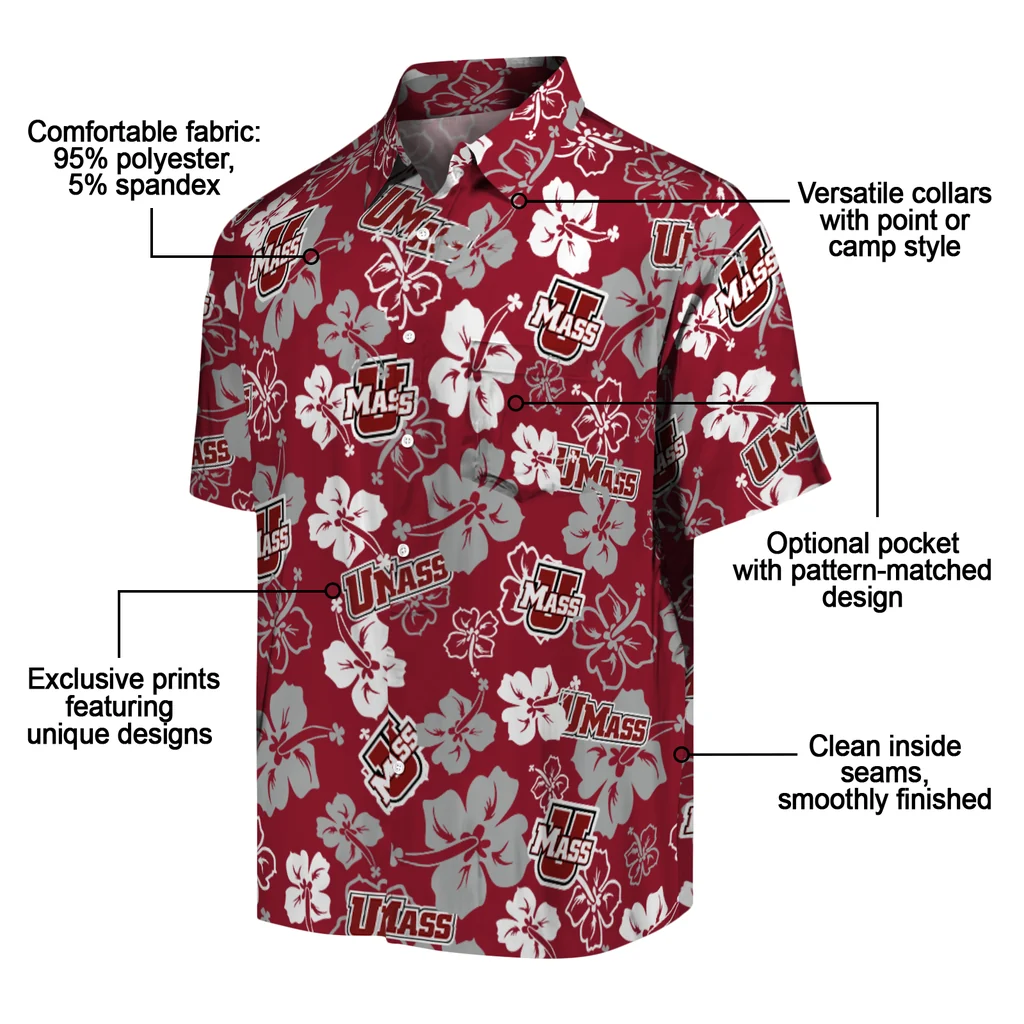 UMass Minutemen Hawaiian Shirt - Hibiscus Flower Design umass minutemen hibiscus bloom red hawaiian shirts new arrival
