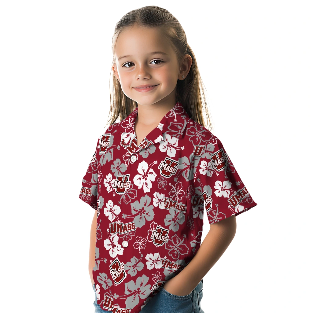 UMass Minutemen Hawaiian Shirt - Hibiscus Flower Design umass minutemen hibiscus bloom red hawaiian shirts premium grade