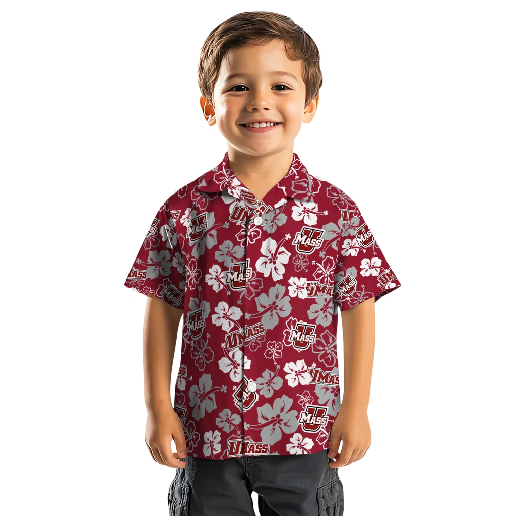 UMass Minutemen Hawaiian Shirt - Hibiscus Flower Design umass minutemen hibiscus bloom red hawaiian shirts top rated