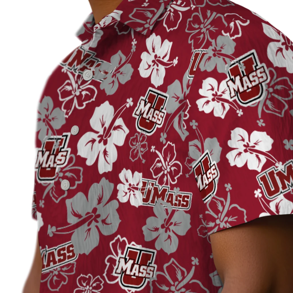 UMass Minutemen Hawaiian Shirt - Hibiscus Flower Design umass minutemen hibiscus bloom red hawaiian shirts trendy