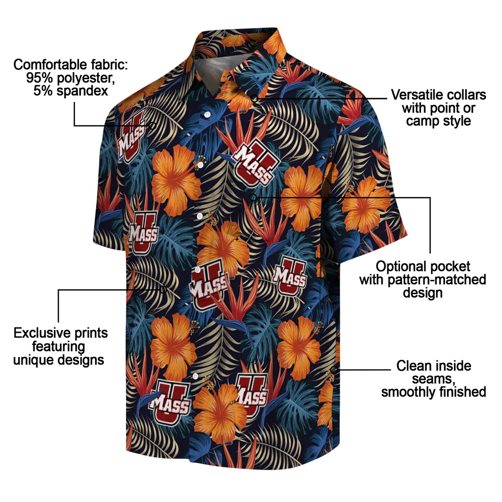 UMass Minutemen Hawaiian Shirt - Hibiscus Foliage umass minutemen hibiscus foliage hawaiian shirts new arrival