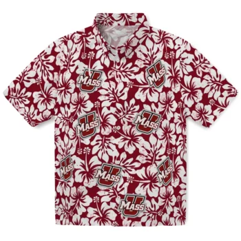 umass minutemen hibiscus motif red white hawaiian shirts best selling