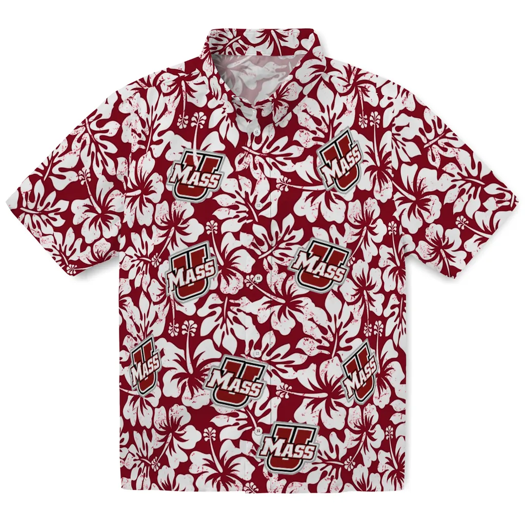 UMass Minutemen Hawaiian Shirt - Hibiscus Motif umass minutemen hibiscus motif red white hawaiian shirts best selling
