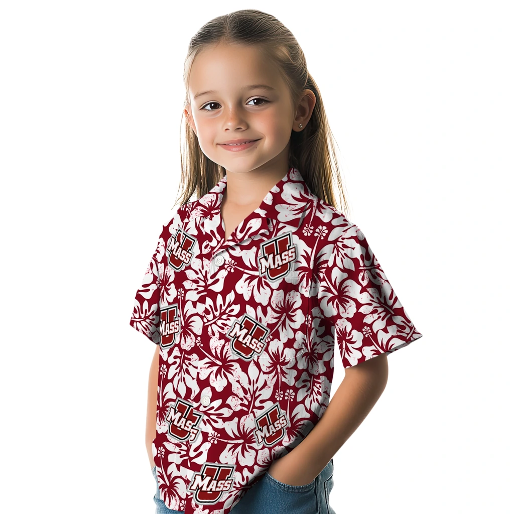 UMass Minutemen Hawaiian Shirt - Hibiscus Motif umass minutemen hibiscus motif red white hawaiian shirts premium grade