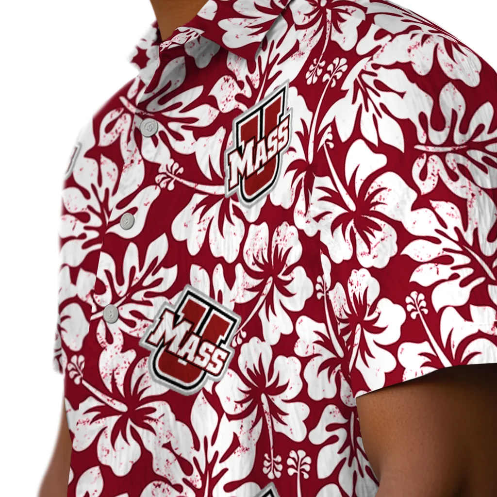 UMass Minutemen Hawaiian Shirt - Hibiscus Motif umass minutemen hibiscus motif red white hawaiian shirts trendy