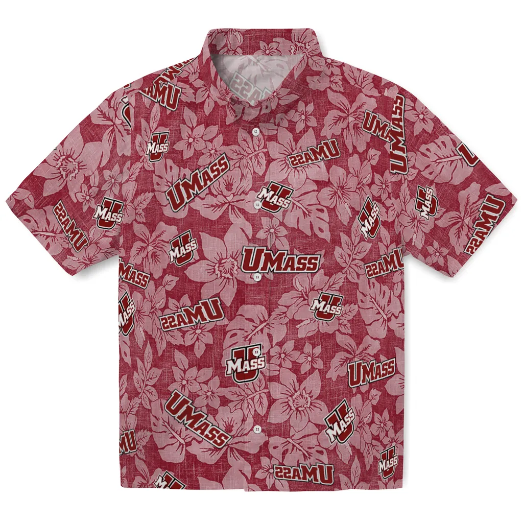 UMass Minutemen Hawaiian Shirt - Hibiscus Oasis umass minutemen hibiscus oasis red hawaiian shirts best selling