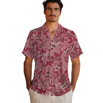 umass minutemen hibiscus oasis red hawaiian shirts fashion forward