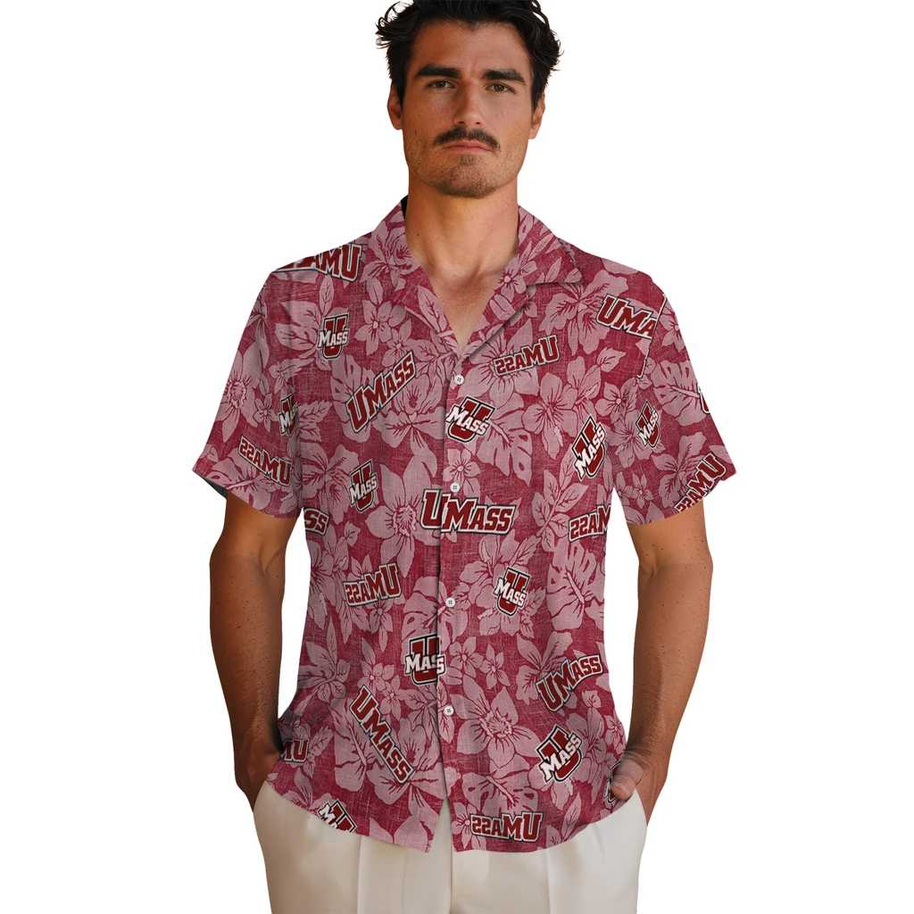 UMass Minutemen Hawaiian Shirt - Hibiscus Oasis umass minutemen hibiscus oasis red hawaiian shirts fashion forward