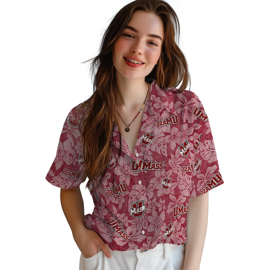 UMass Minutemen Hawaiian Shirt - Hibiscus Oasis umass minutemen hibiscus oasis red hawaiian shirts latest model