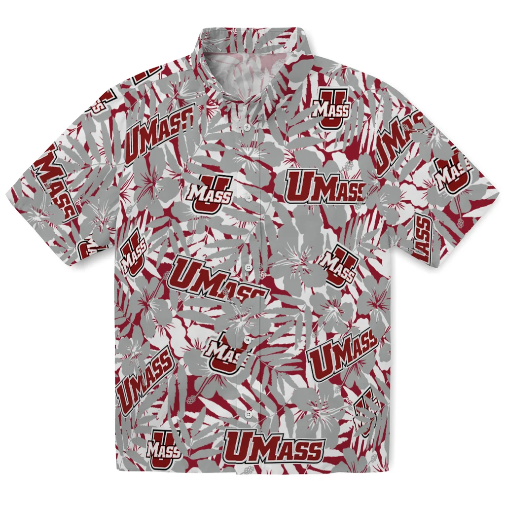 UMass Minutemen Hawaiian Shirt - Hibiscus Overlay umass minutemen hibiscus overlay hawaiian shirts best selling
