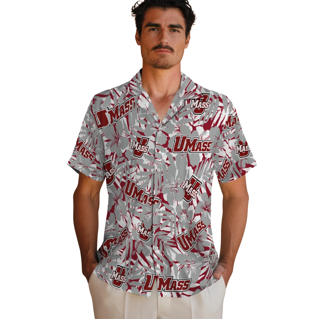UMass Minutemen Hawaiian Shirt - Hibiscus Overlay umass minutemen hibiscus overlay hawaiian shirts fashion forward