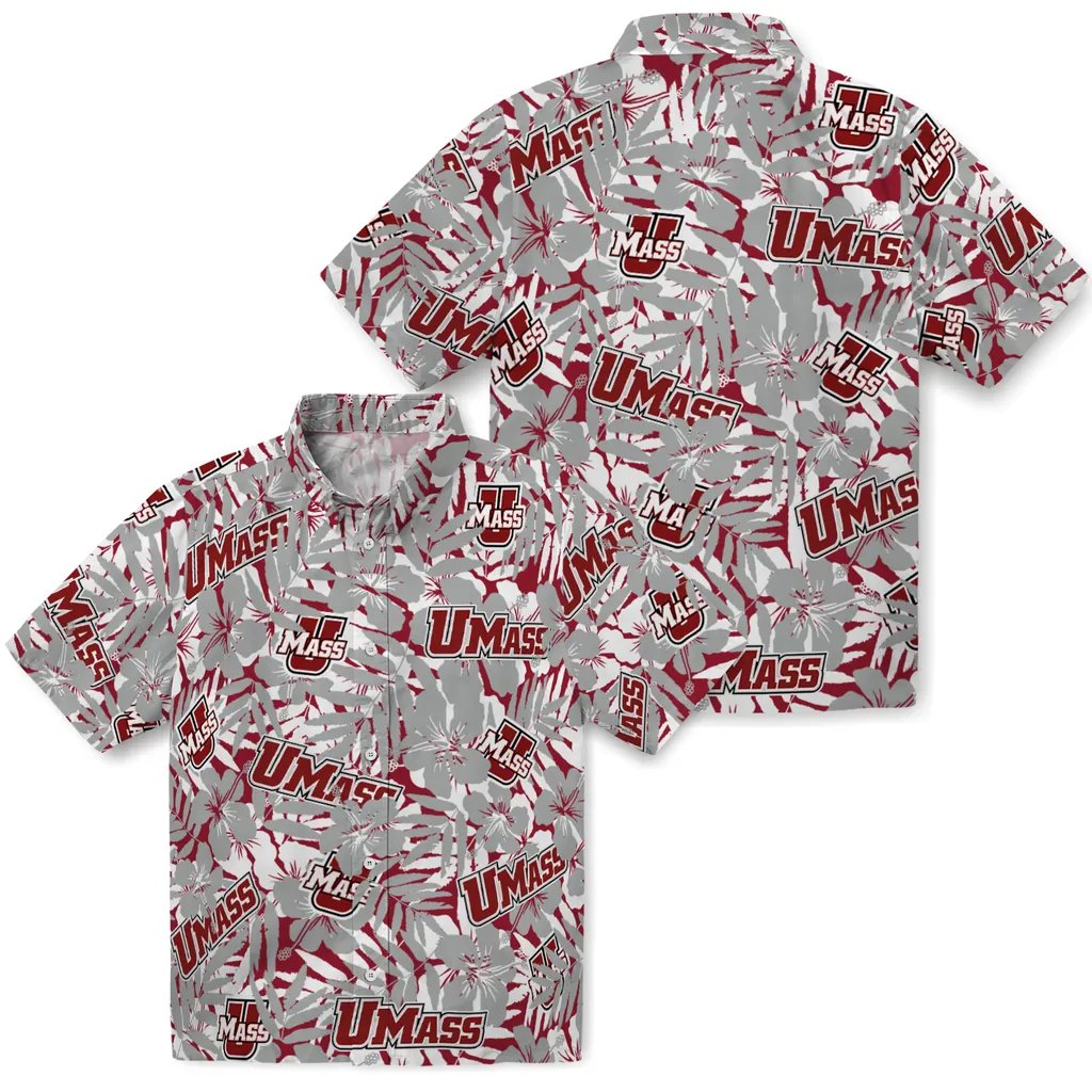 UMass Minutemen Hawaiian Shirt - Hibiscus Overlay umass minutemen hibiscus overlay hawaiian shirts high quality