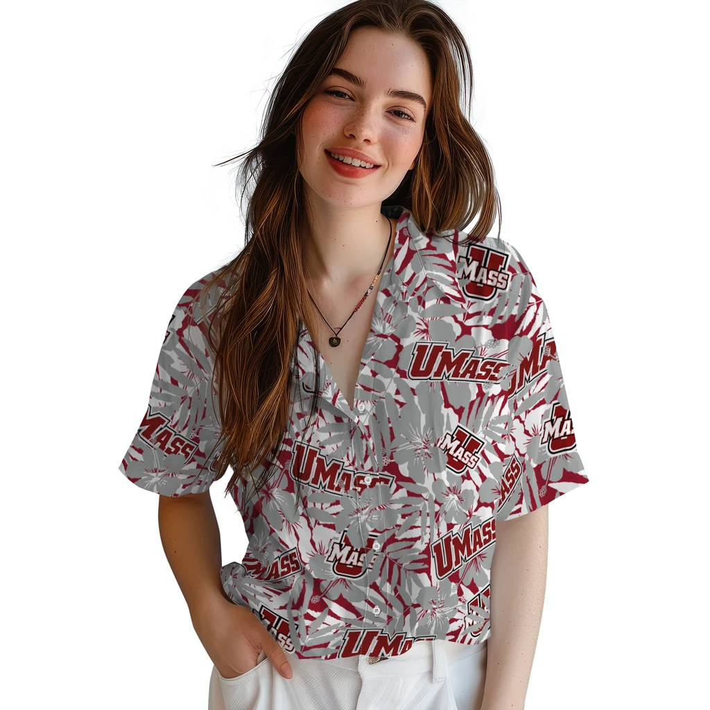 UMass Minutemen Hawaiian Shirt - Hibiscus Overlay umass minutemen hibiscus overlay hawaiian shirts latest model