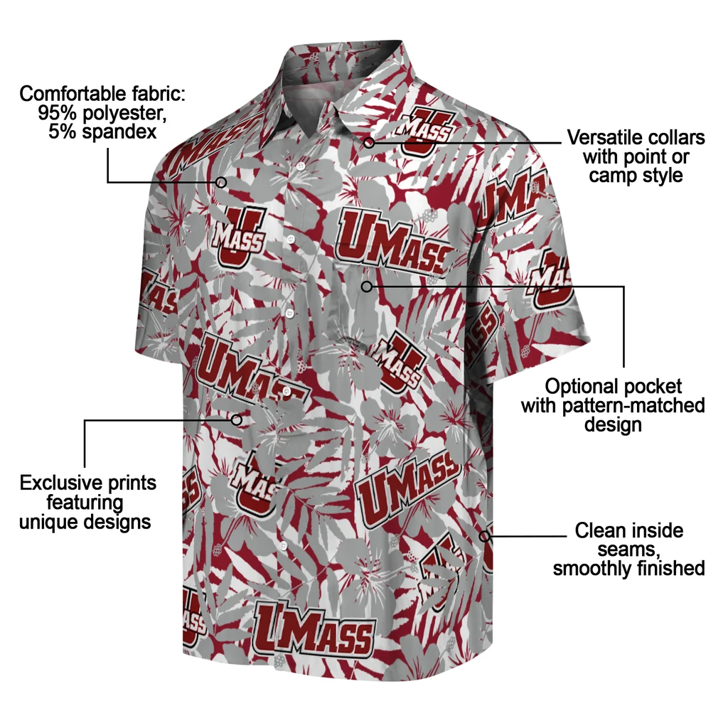 UMass Minutemen Hawaiian Shirt - Hibiscus Overlay umass minutemen hibiscus overlay hawaiian shirts new arrival