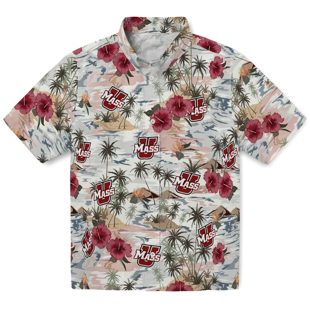 UMass Minutemen Hawaiian Shirt - Hibiscus Seaside umass minutemen hibiscus seaside white hawaiian shirts best selling