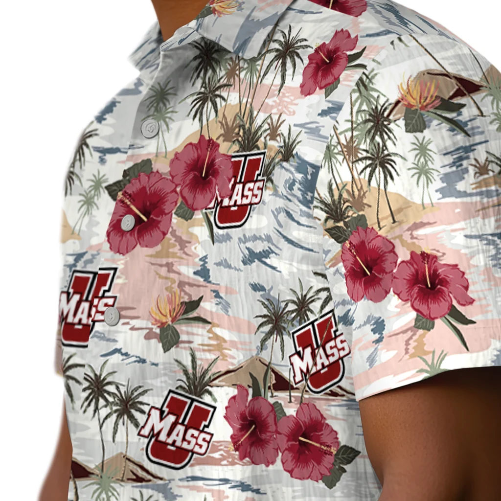 UMass Minutemen Hawaiian Shirt - Hibiscus Seaside umass minutemen hibiscus seaside white hawaiian shirts trendy