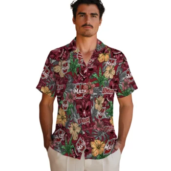 umass minutemen tiki jungle red hawaiian shirts fashion forward