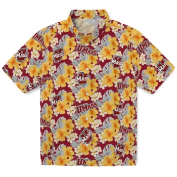 umass minutemen hibiscus tropics red yellow hawaiian shirts best selling