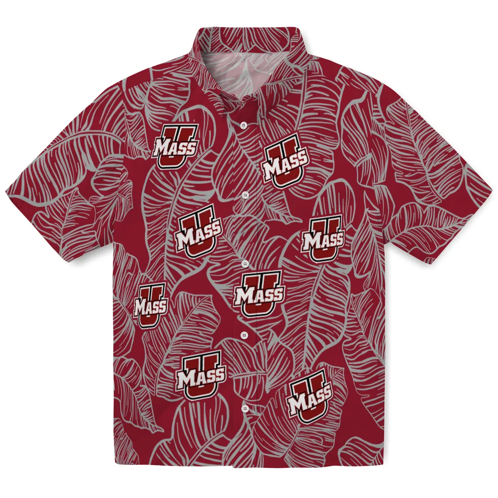 UMass Minutemen Hawaiian Shirt - Leaf Outline umass minutemen leaf outline red hawaiian shirts best selling