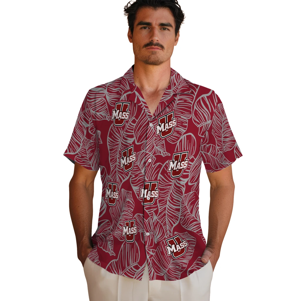 UMass Minutemen Hawaiian Shirt - Leaf Outline umass minutemen leaf outline red hawaiian shirts fashion forward