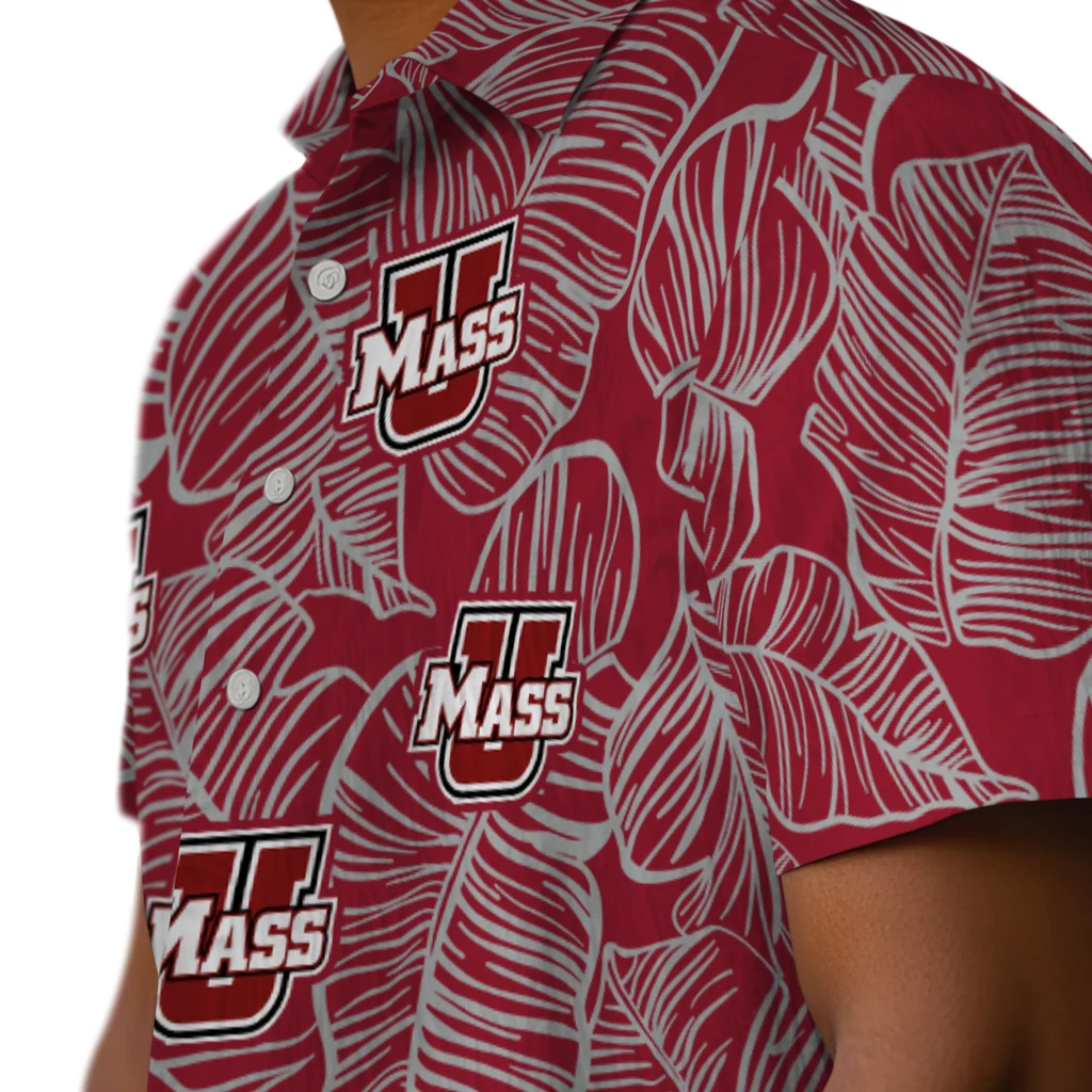 UMass Minutemen Hawaiian Shirt - Leaf Outline umass minutemen leaf outline red hawaiian shirts trendy