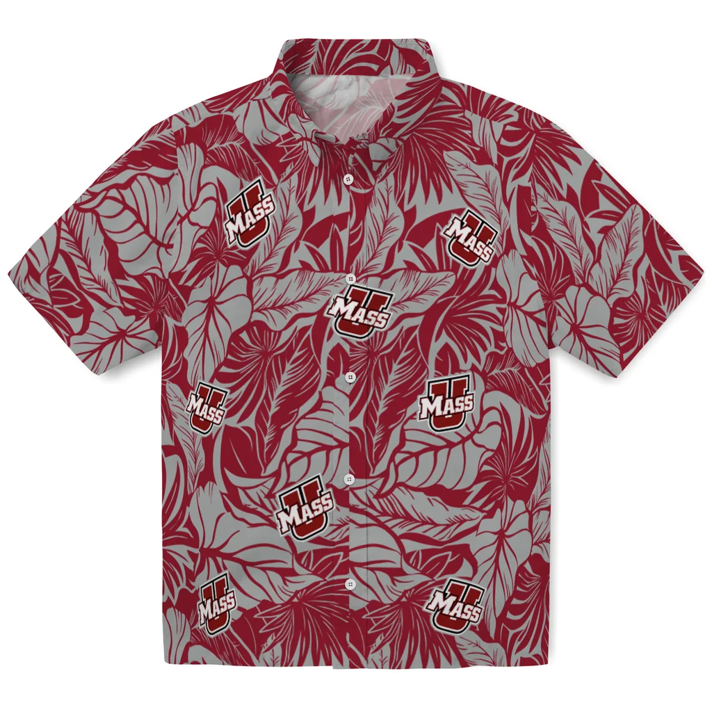 UMass Minutemen Hawaiian Shirt - Monstera Layer umass minutemen monstera layer red hawaiian shirts best selling