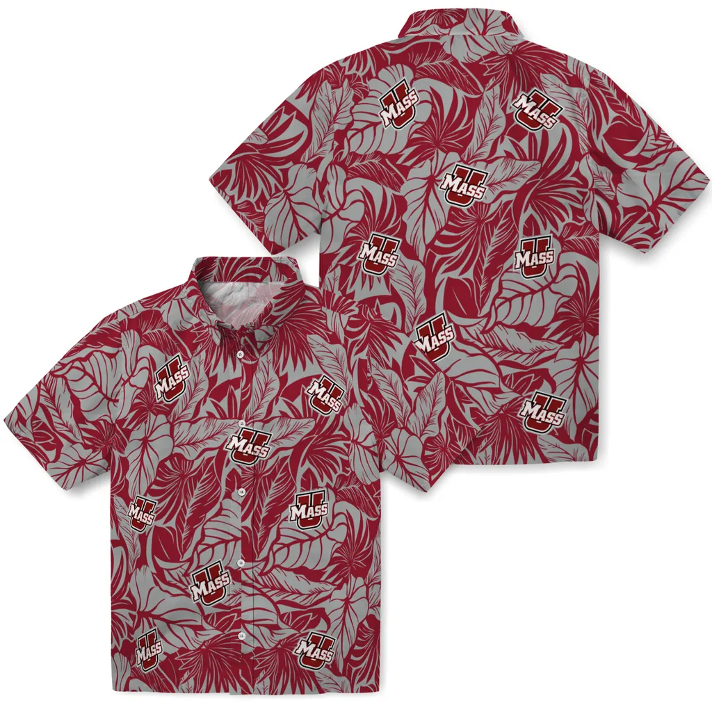 UMass Minutemen Hawaiian Shirt - Monstera Layer umass minutemen monstera layer red hawaiian shirts high quality