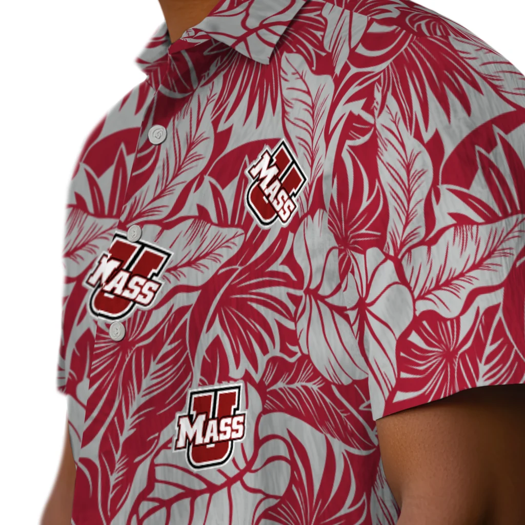 UMass Minutemen Hawaiian Shirt - Monstera Layer umass minutemen monstera layer red hawaiian shirts trendy