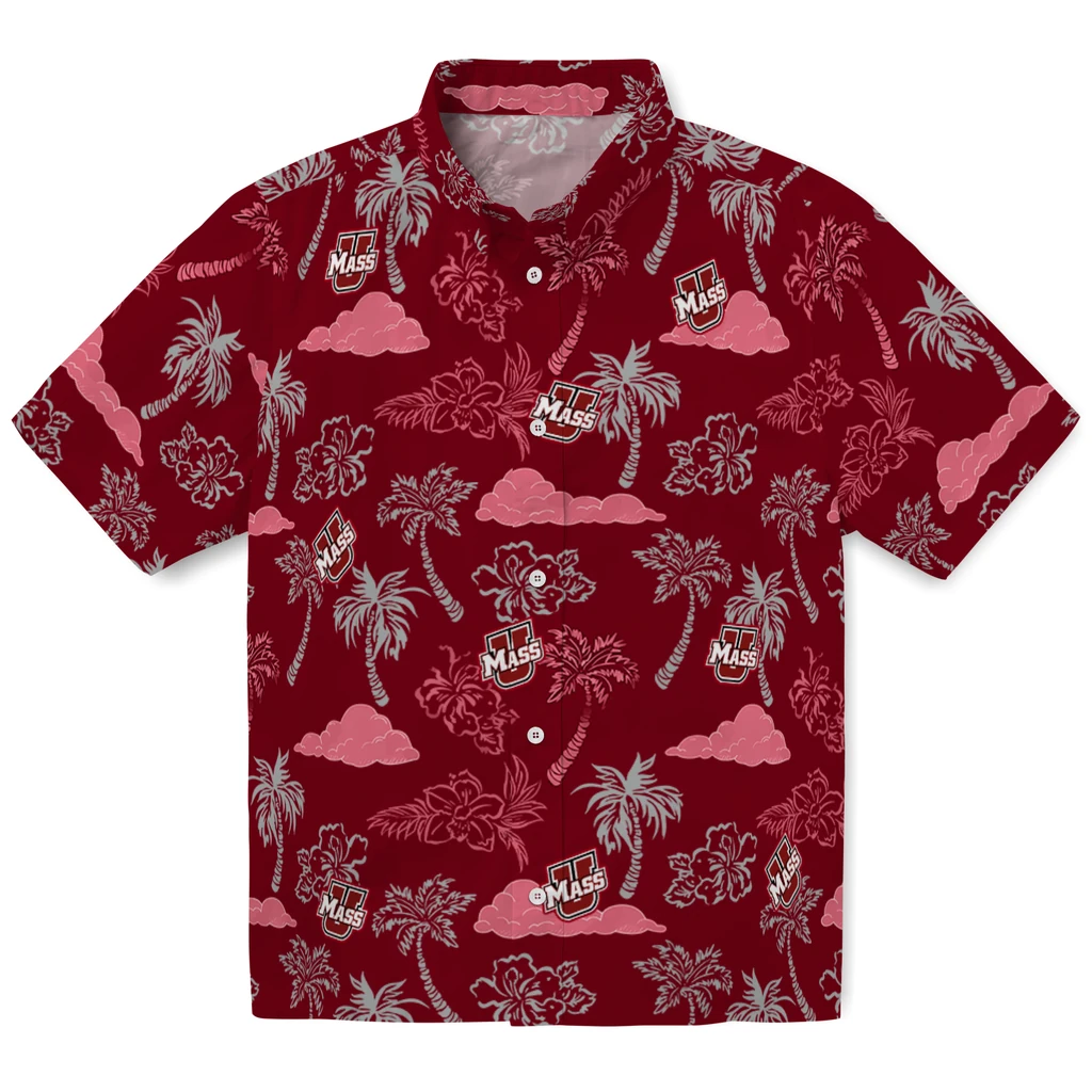 UMass Minutemen Hawaiian Shirt - Palm And Clouds umass minutemen palm and clouds red hawaiian shirts best selling
