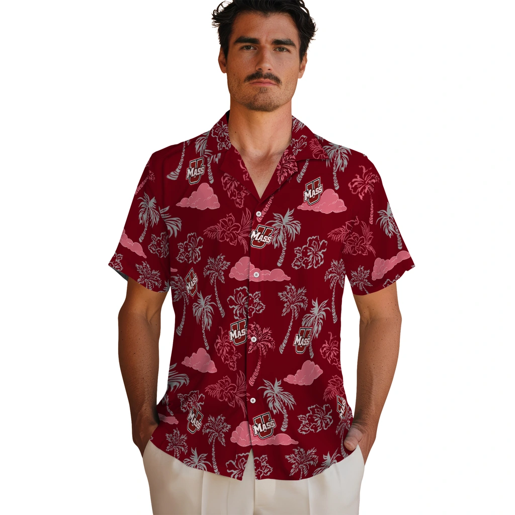 UMass Minutemen Hawaiian Shirt - Palm And Clouds umass minutemen palm and clouds red hawaiian shirts fashion forward