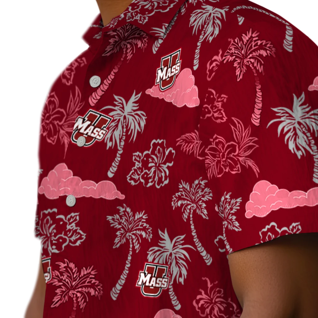UMass Minutemen Hawaiian Shirt - Palm And Clouds umass minutemen palm and clouds red hawaiian shirts trendy