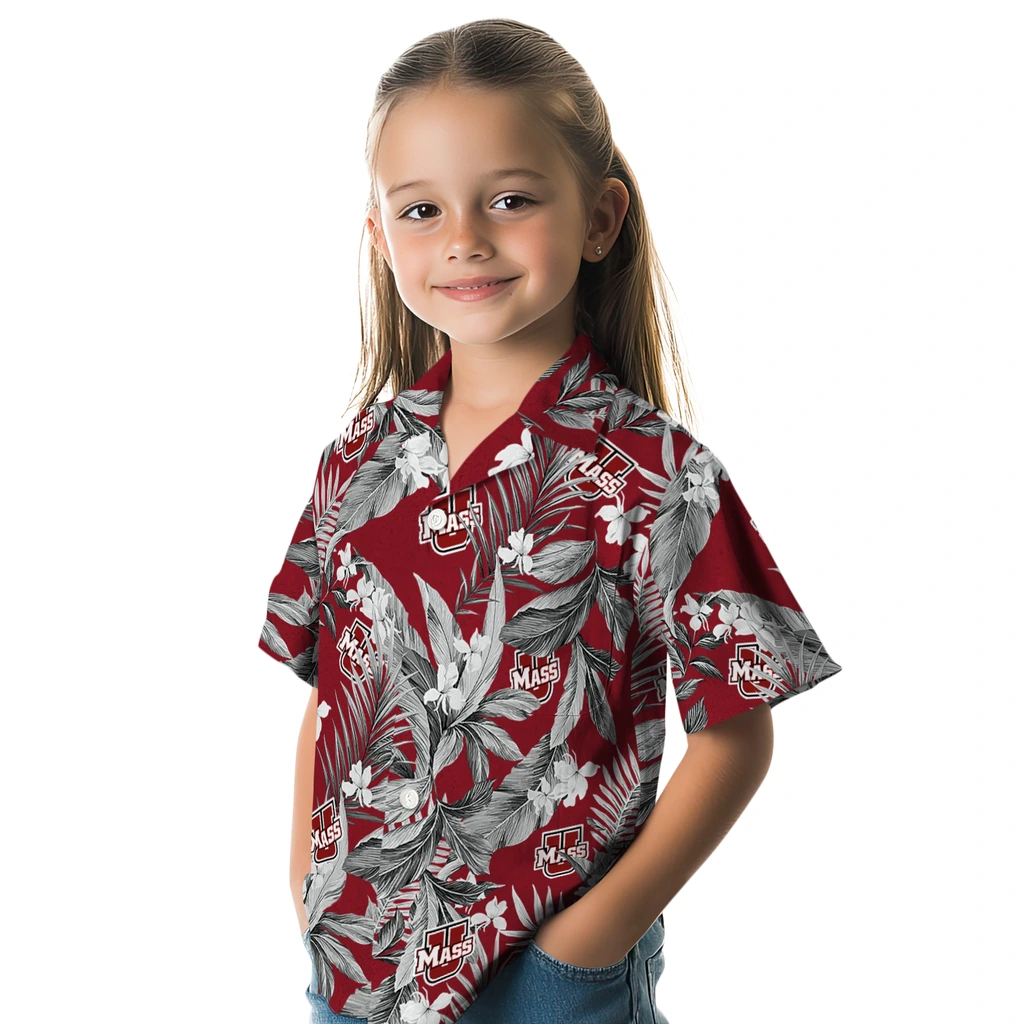 UMass Minutemen Hawaiian Shirt - Palm Leaves umass minutemen palm leaves red hawaiian shirts premium grade