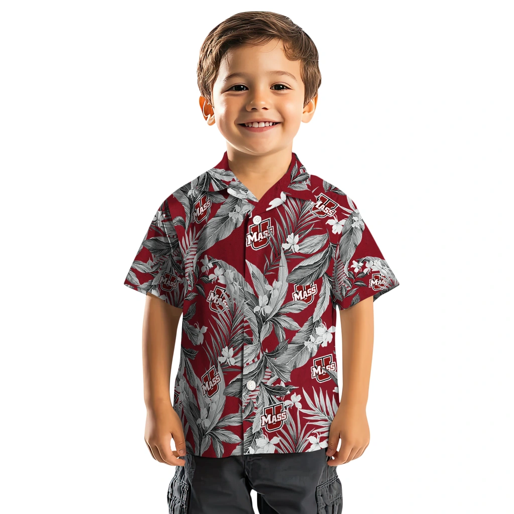 UMass Minutemen Hawaiian Shirt - Palm Leaves umass minutemen palm leaves red hawaiian shirts top rated