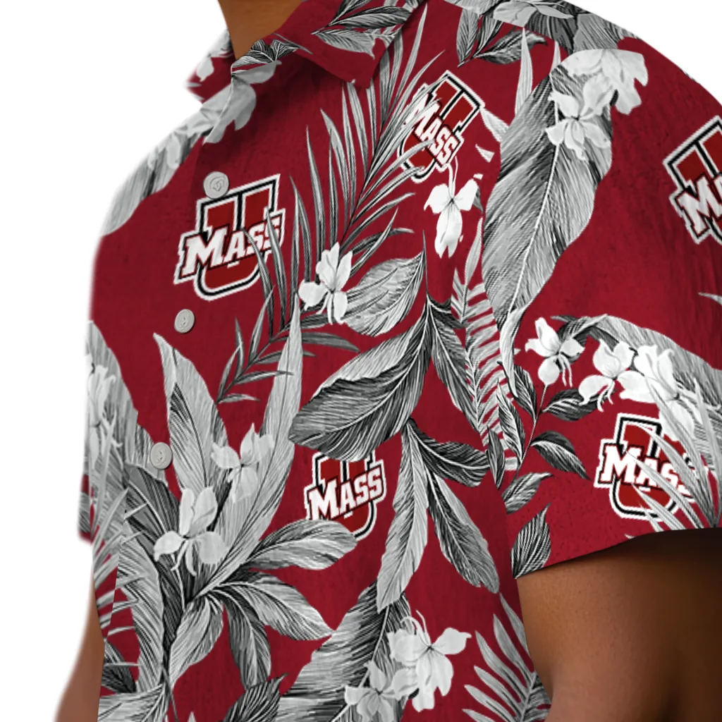 UMass Minutemen Hawaiian Shirt - Palm Leaves umass minutemen palm leaves red hawaiian shirts trendy