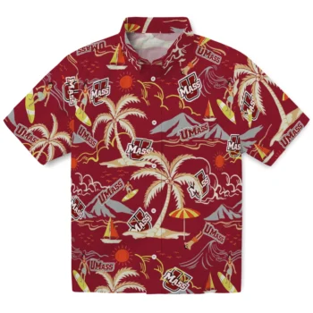 umass minutemen palm tree island red hawaiian shirts best selling