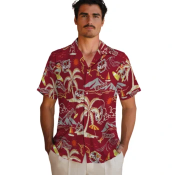 umass minutemen palm tree island red hawaiian shirts fashion forward