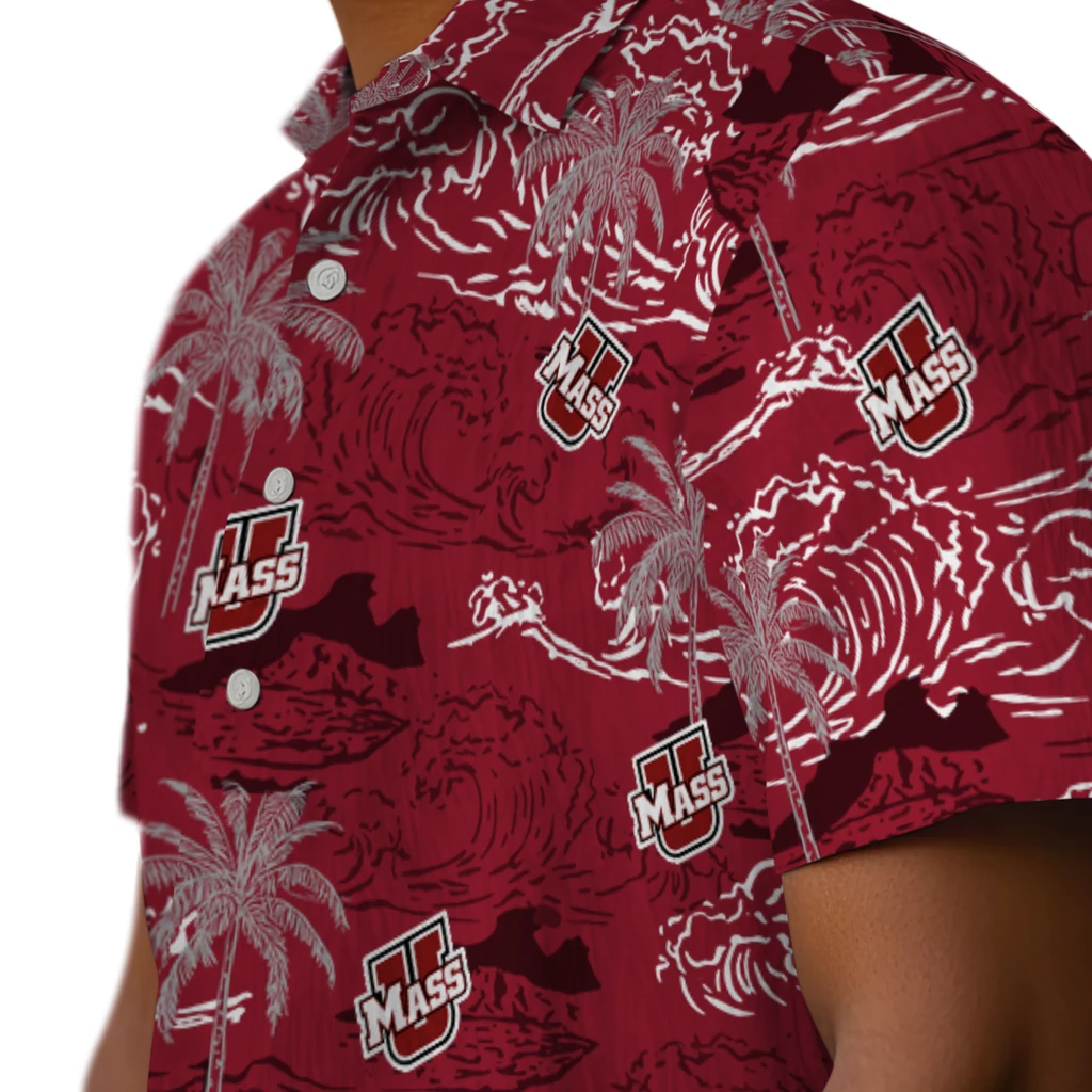 UMass Minutemen Hawaiian Shirt - Wave Palm umass minutemen wave palm red hawaiian shirts trendy