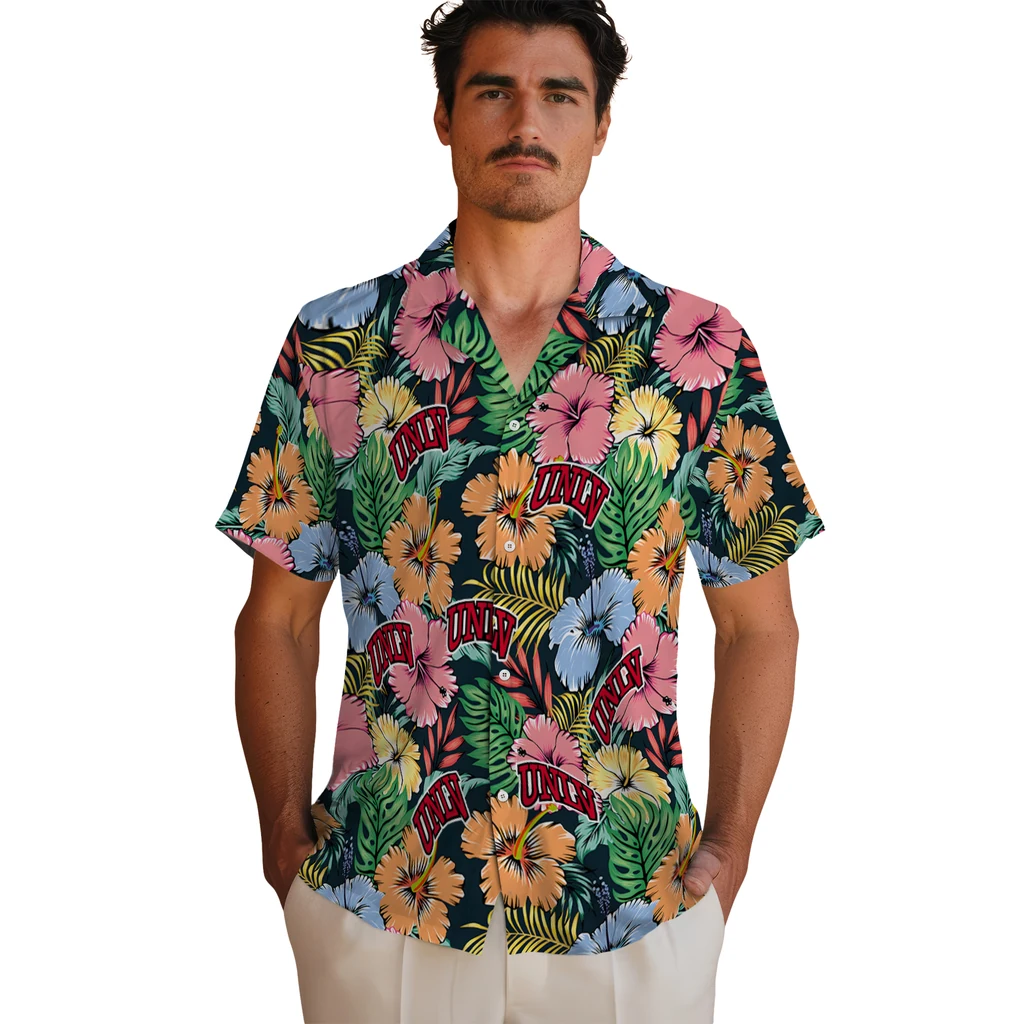 UNLV Rebels Hawaiian Shirt - Brilliant Hibiscus Garden unlv rebels brilliant hibiscus garden hawaiian shirts fashion forward