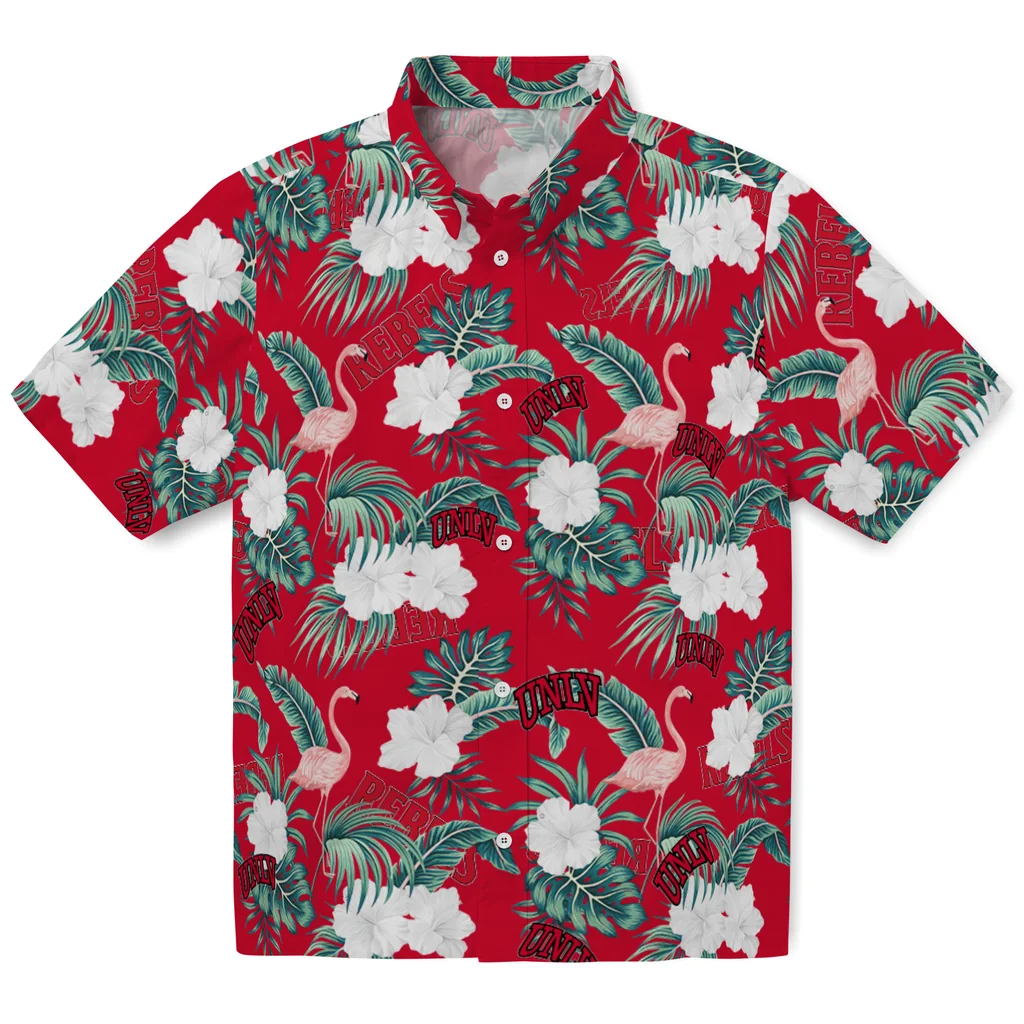 UNLV Rebels Hawaiian Shirt - Flamingo and Hibiscus unlv rebels flamingo palms red hawaiian shirts best selling