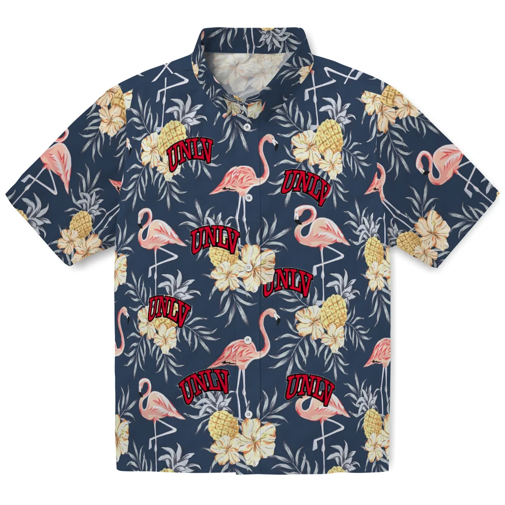 UNLV Rebels Hawaiian Shirt - Flamingo Hibiscus unlv rebels flamingo hibiscus navy hawaiian shirts best selling