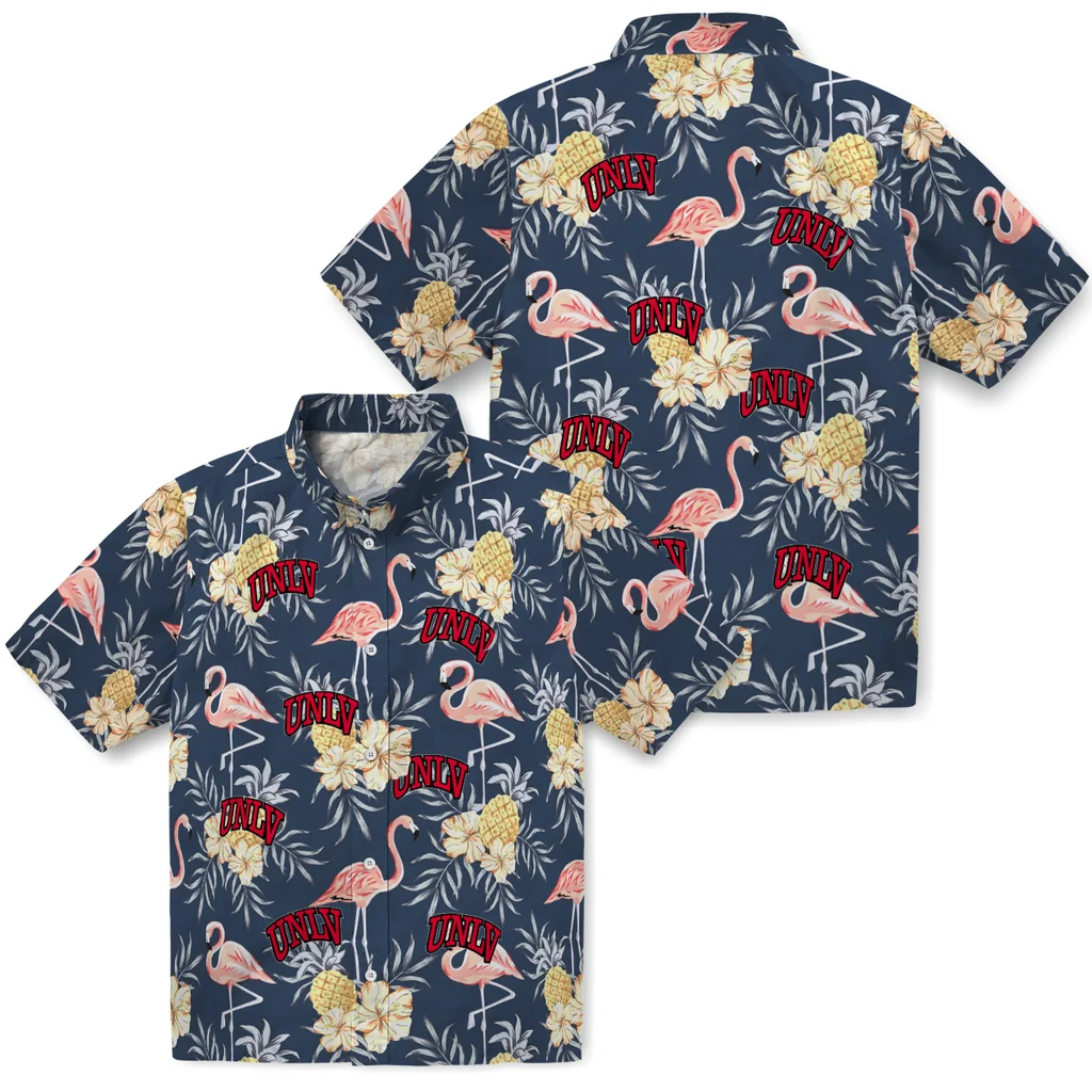 UNLV Rebels Hawaiian Shirt - Flamingo Hibiscus unlv rebels flamingo hibiscus navy hawaiian shirts high quality