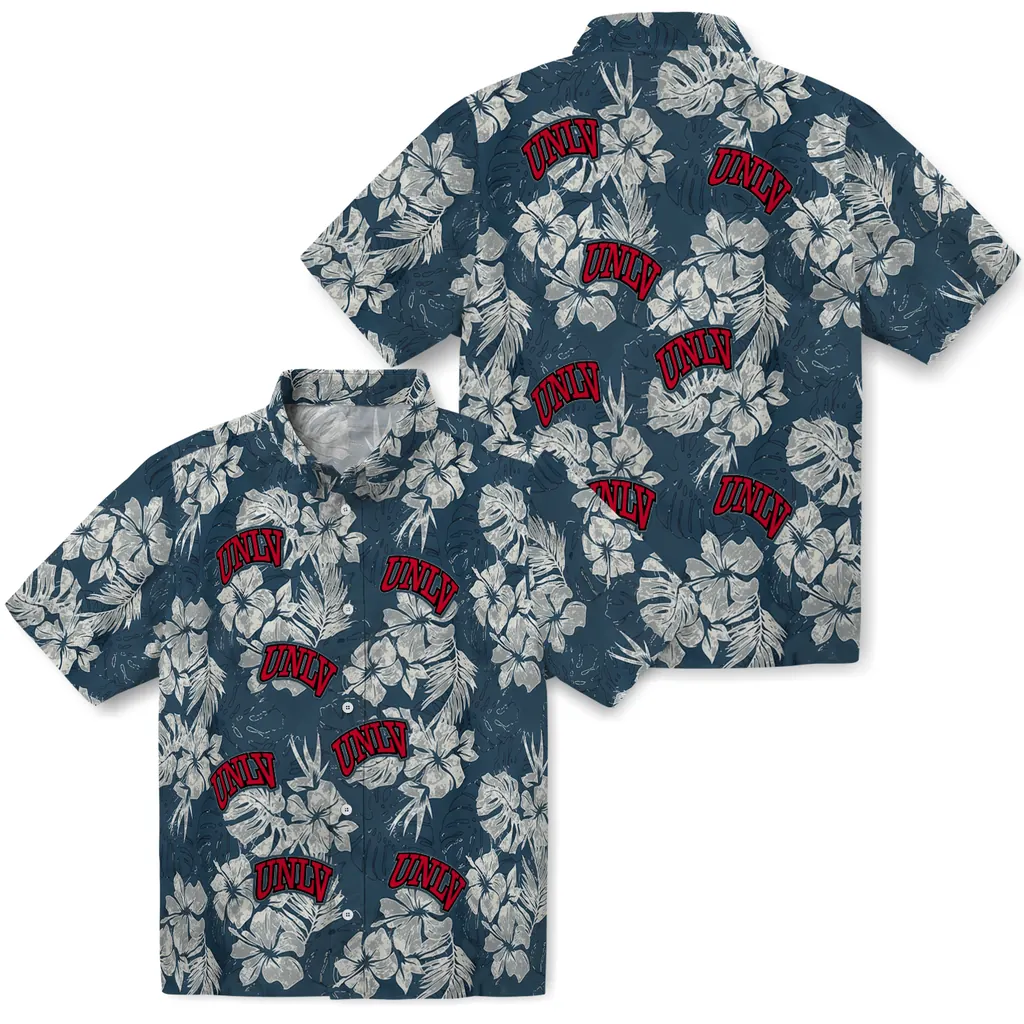 UNLV Rebels Hawaiian Shirt - Hibiscus Flowers unlv rebels hibiscus flowers navy blue hawaiian shirts high quality